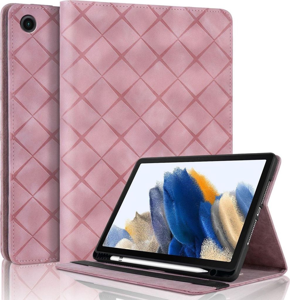 Für Samsung Galaxy Tab A9 Plus aufstellbare Rhombus Muster Kunstleder Hülle Tasche Rosa