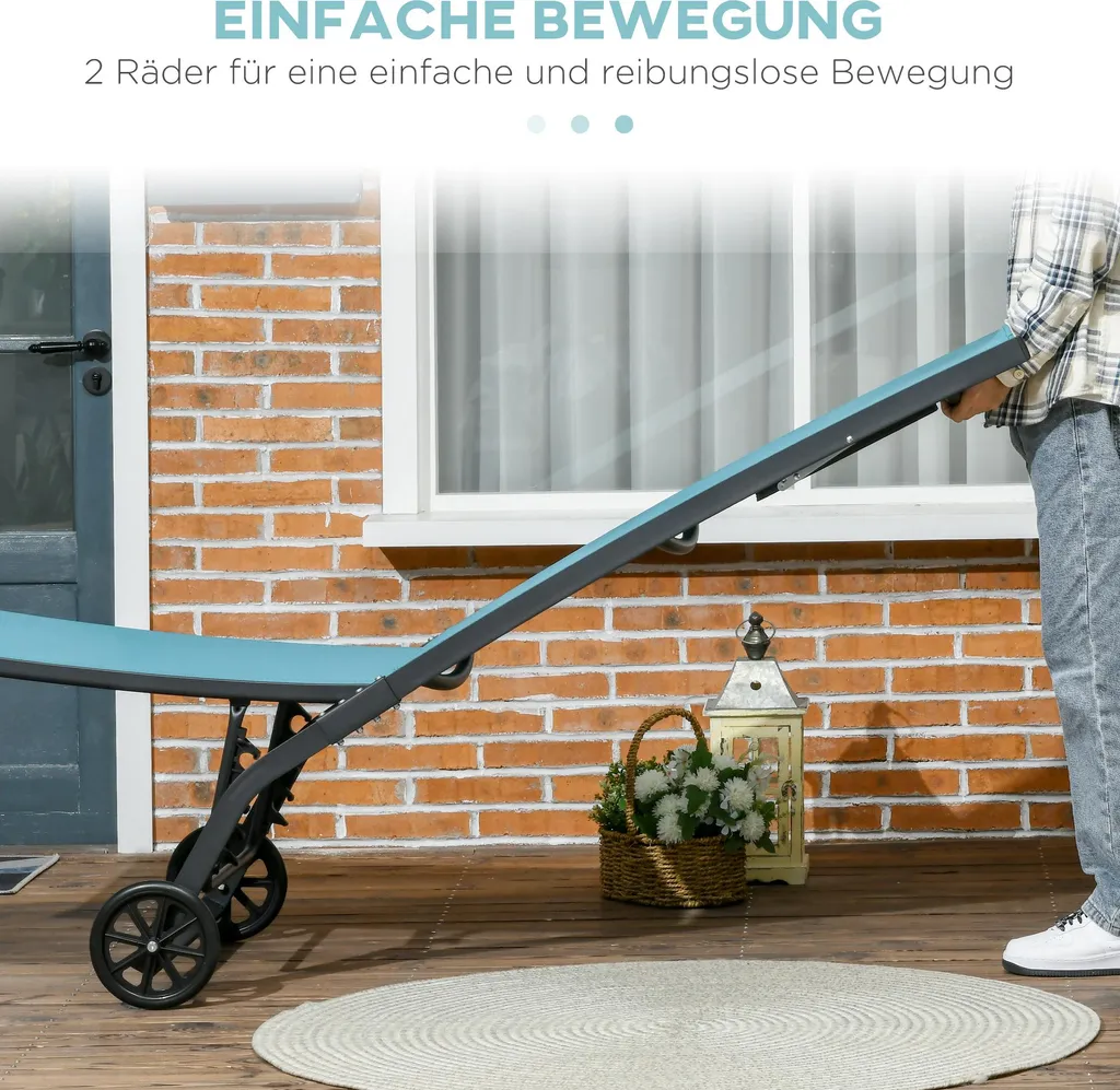 Bain de soleil de jardin en aluminium bleu avec dossier inclinable - 5