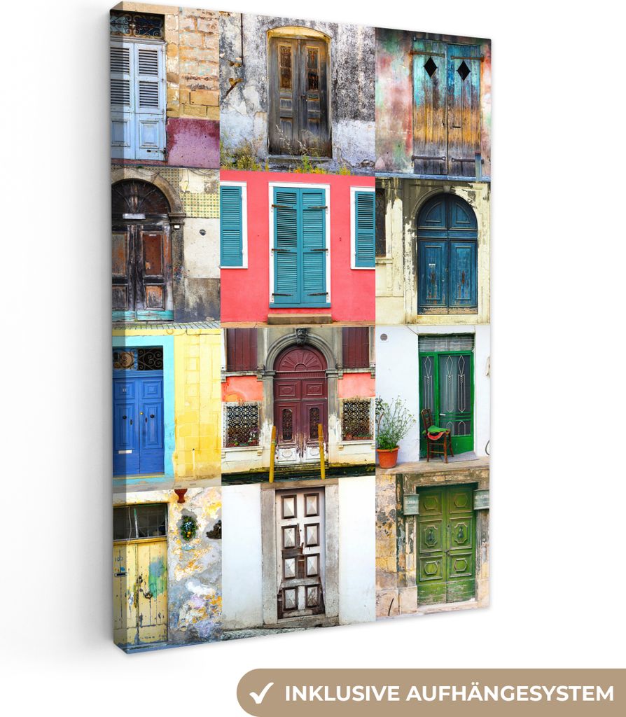 OneMillionCanvasses - Leinwandbilder - 90x140 cm, Türen - Regenbogen - Architektur - Collage, Wandbilder Kunstdruck Wanddekoration - Foto auf Le...