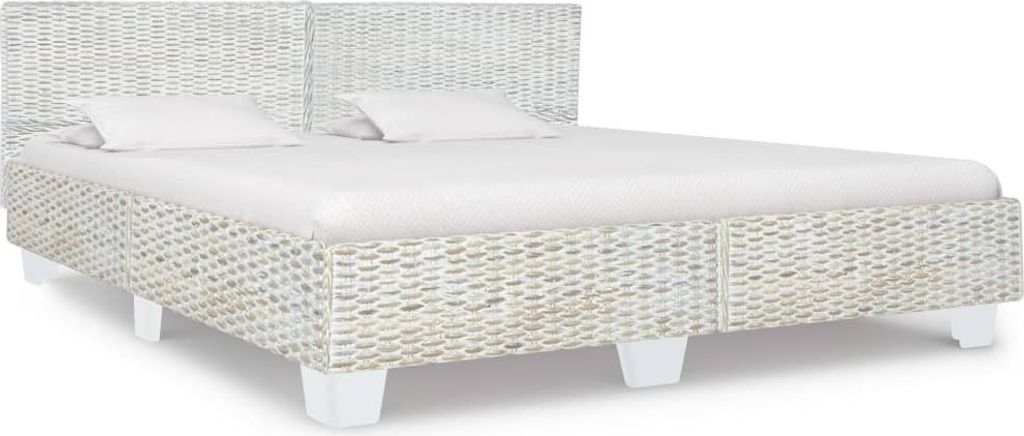 Bett Grau Natur Rattan 180x200 cm