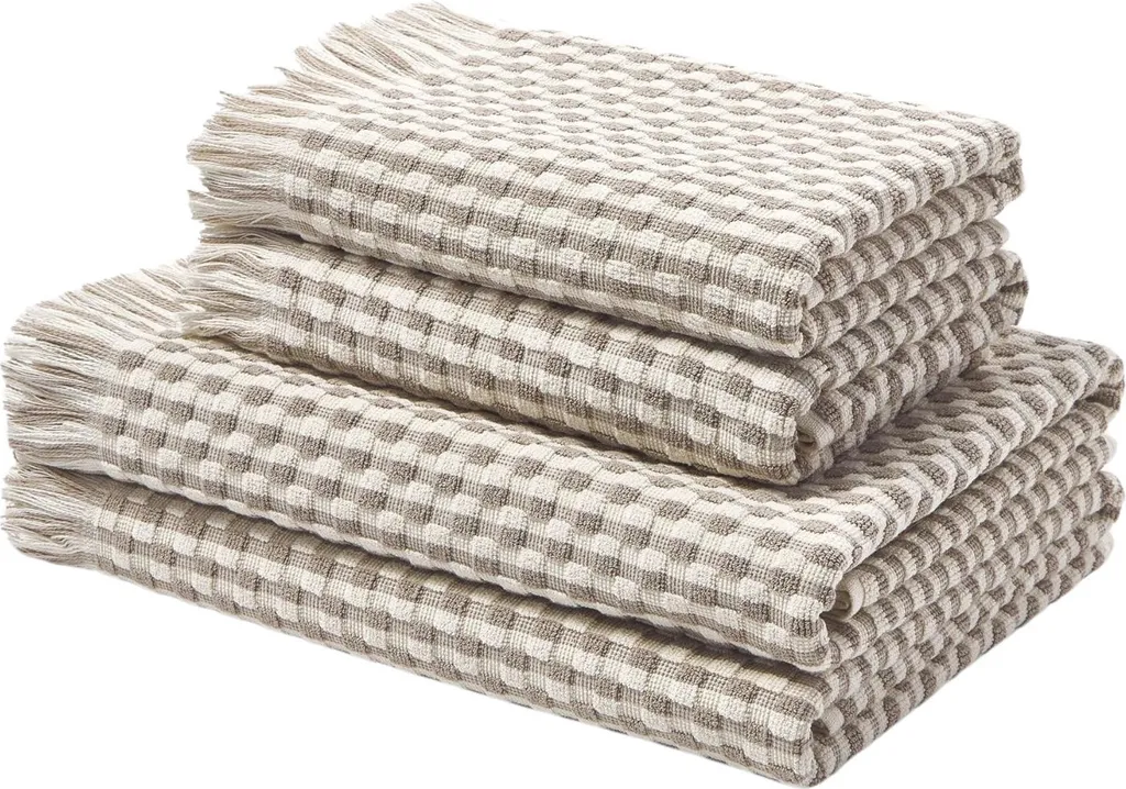 Set Asciugamani Westwing Juniper 100% Cotone | 600g/m² Bianco Marrone - 1