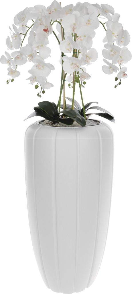 Weiß Künstliche Orchidee Kaskaden Blumenstrauß im Weiß Topf, ca. 125 cm Hoch, gummierte Blumen, 5 Triebe Heimbüro Dekoration