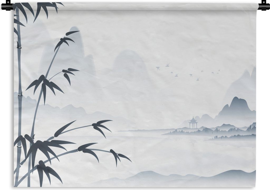MuchoWow Wandteppich Wandbehang Tuschemalerei Chinesische Landschaft 90x67.5 cm Tapisserie Dekoration Wandtuch - Fototeppich - Wand-Skulpturen
