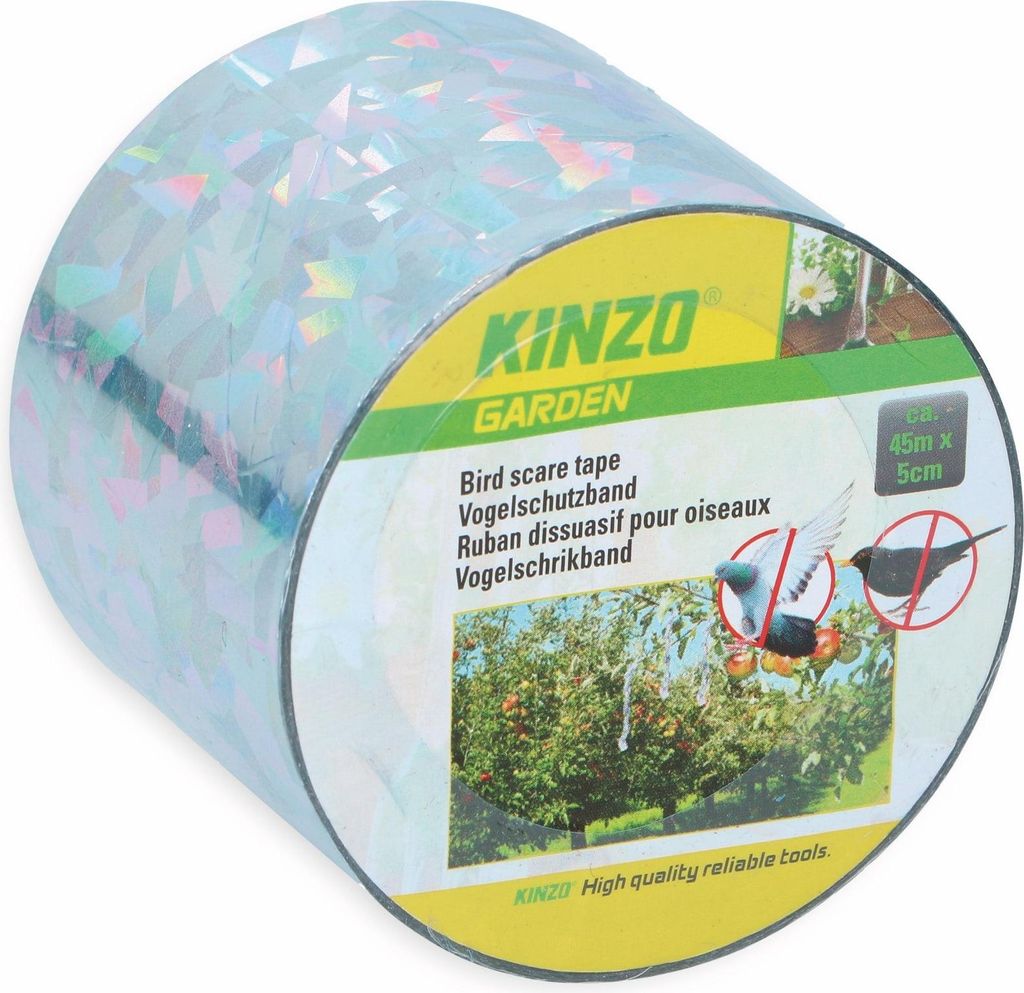 A roll of iridescent bird scare tape on a white background.