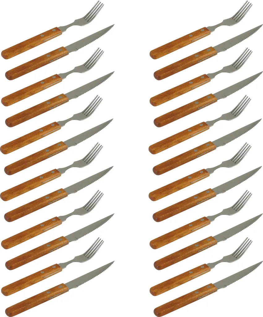Idea Regalo Set 24 Posate Legno | Servizio Carne e Pizza Elegante