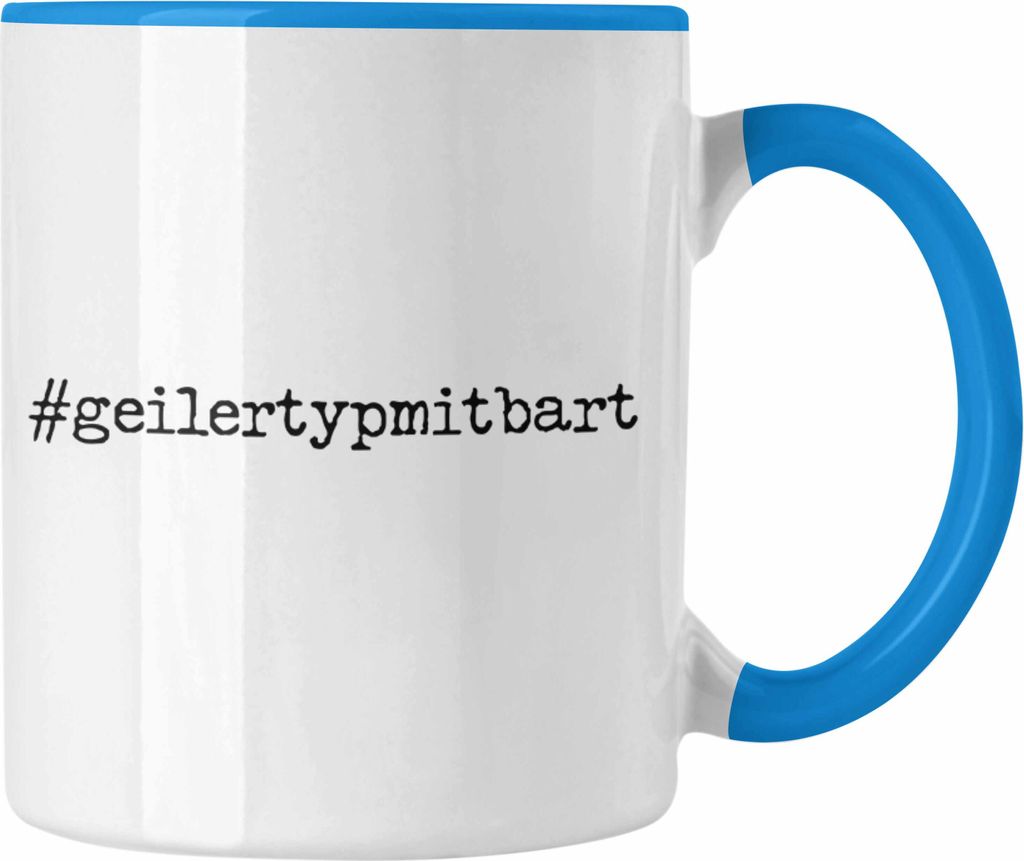 Trendation - Bartträger Tasse Geilertypmitbart Bart Geschenk Bart Lustig (Blau)