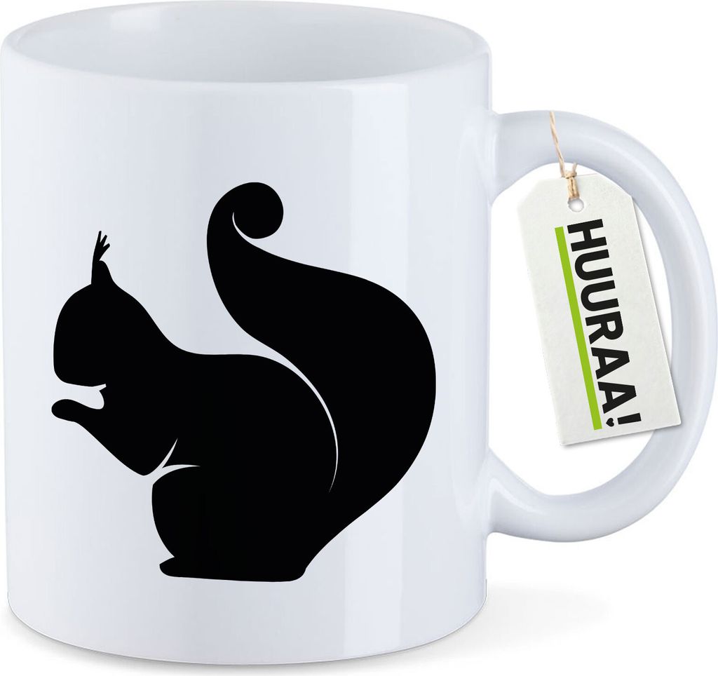 Huuraa Kaffeetasse Eichhörnchen Silhouette 330ml Weiß Keramik Kaffeebecher Geschenkidee