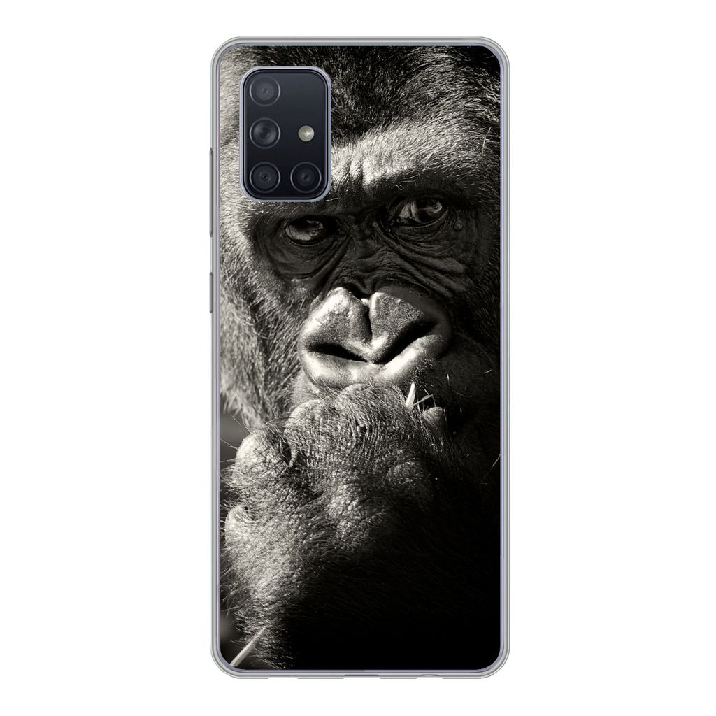MuchoWow Handyhülle Schutzhülle Hülle für Samsung Galaxy A51 Gorilla auf schwarzem Hintergrund in Schwarz und Weiß Silikon Softcase Handy H...