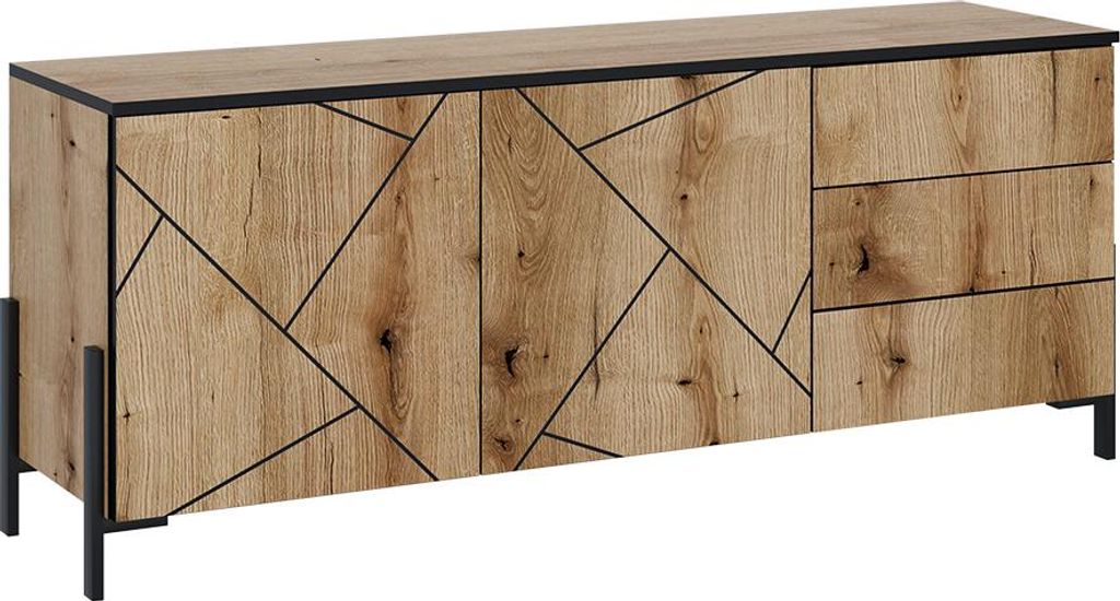 Lowboard Vicco Hatto Eiche 150 x 60 cm mit Türen und Schubladen, Model 56520