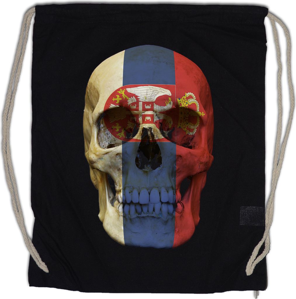 Urban Backwoods Classic Serbia Skull Flag, Turnbeutel, Farbe: Schwarz