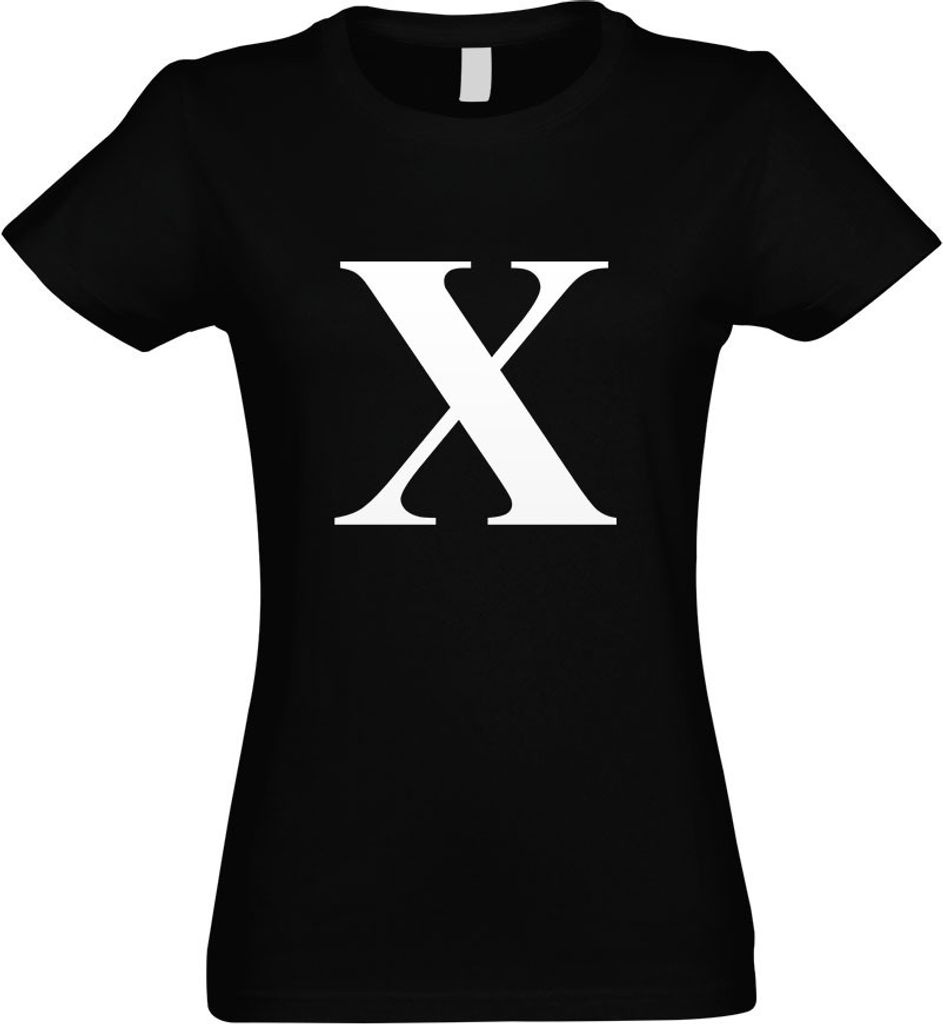 Kiwistar - T-Shirt tailliert - Damen - schwarz - Buchstabe X - Alphabet - mit Motiv Bedruckt - Funshirt Design - Sport - Freizeit - Damen - XXL