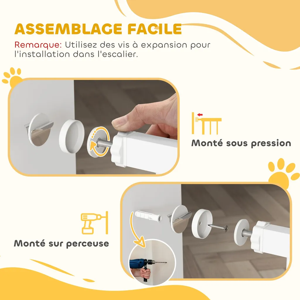 Barrière de Sécurité Extensible 75-145 cm en Acier avec Fixation Pression - 6