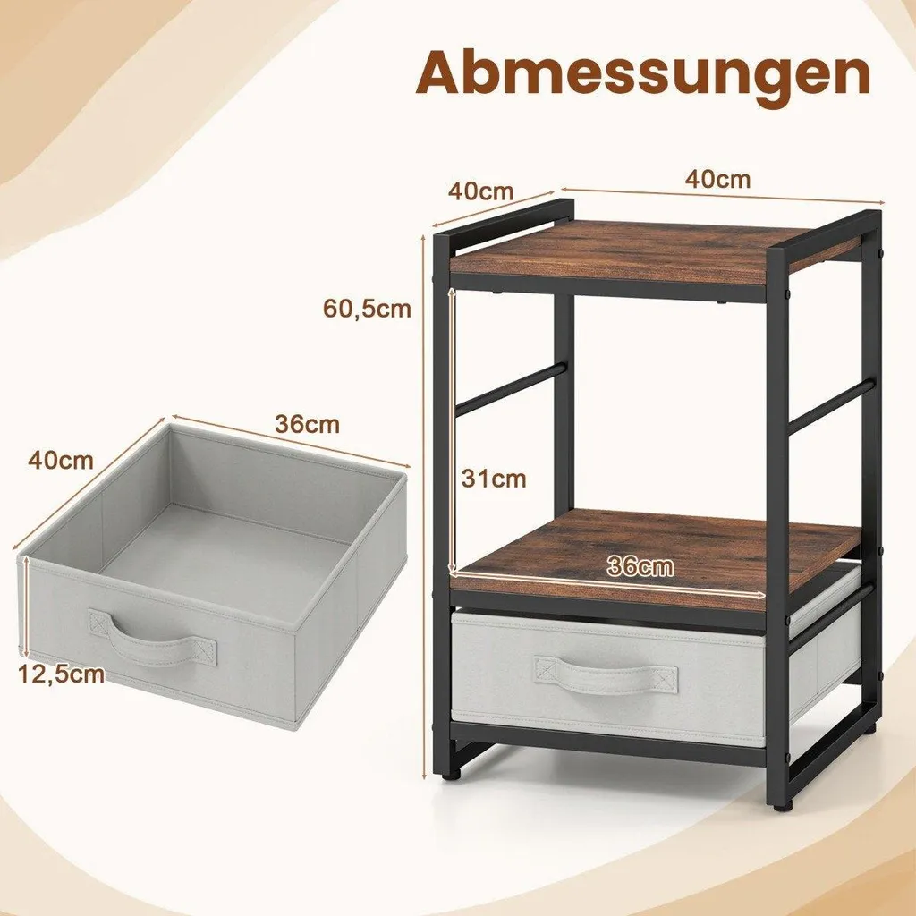 Table de nuit scandinave avec compartiment ouvert et tiroir textile