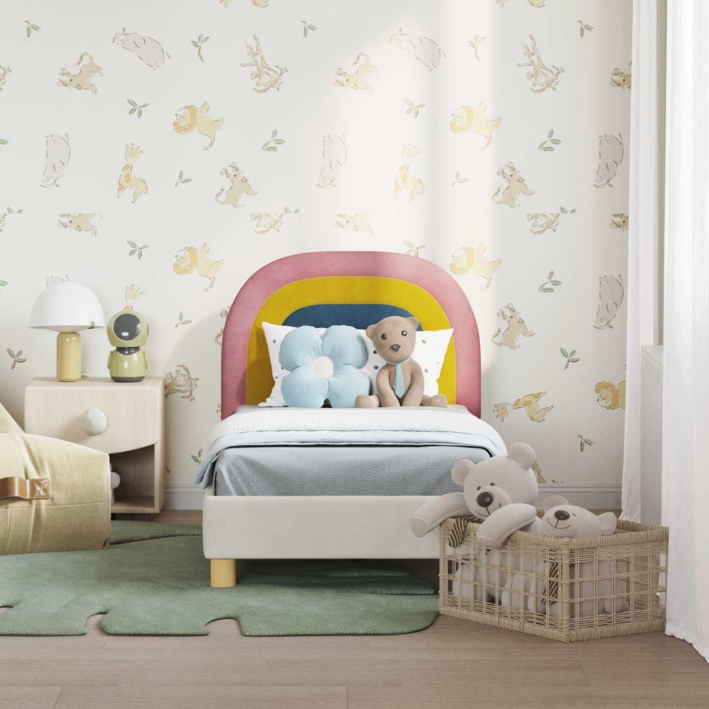 Stabli Kinderbettgestell mit Kopfteil Creme 70 x 140cm Samt - DE132417 - Klassische BettenJugendbett Tagesbett