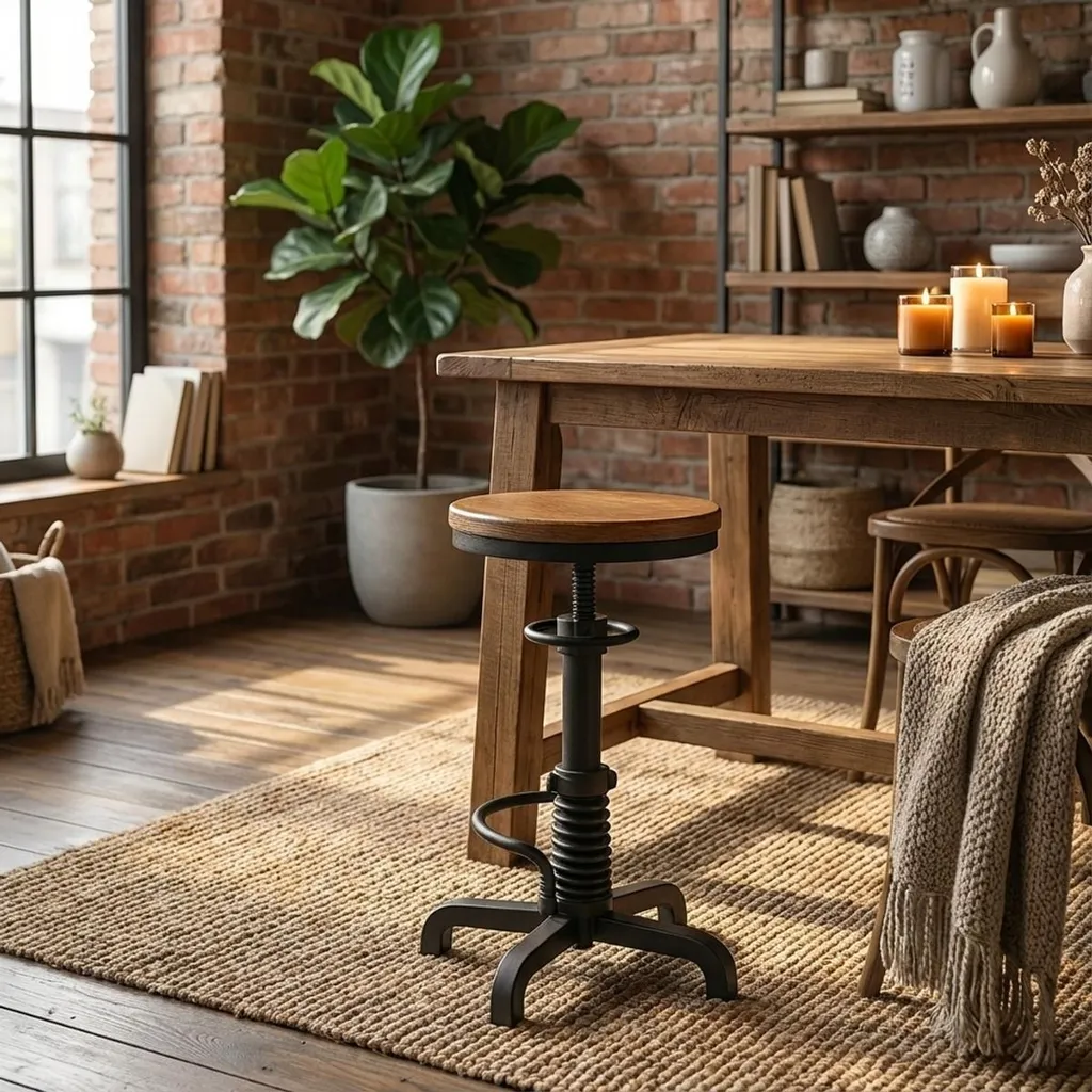 Tabouret de bar industriel vintage Helix avec réglage manuel par vis - 2