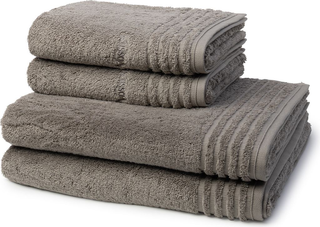 Vossen Vienna Style Supersoft 2 X Handtuch 2 X Duschtuch im Set Extrem flauschig und saugfähig, Stäbchenbordüre Ton in Ton, Logostick