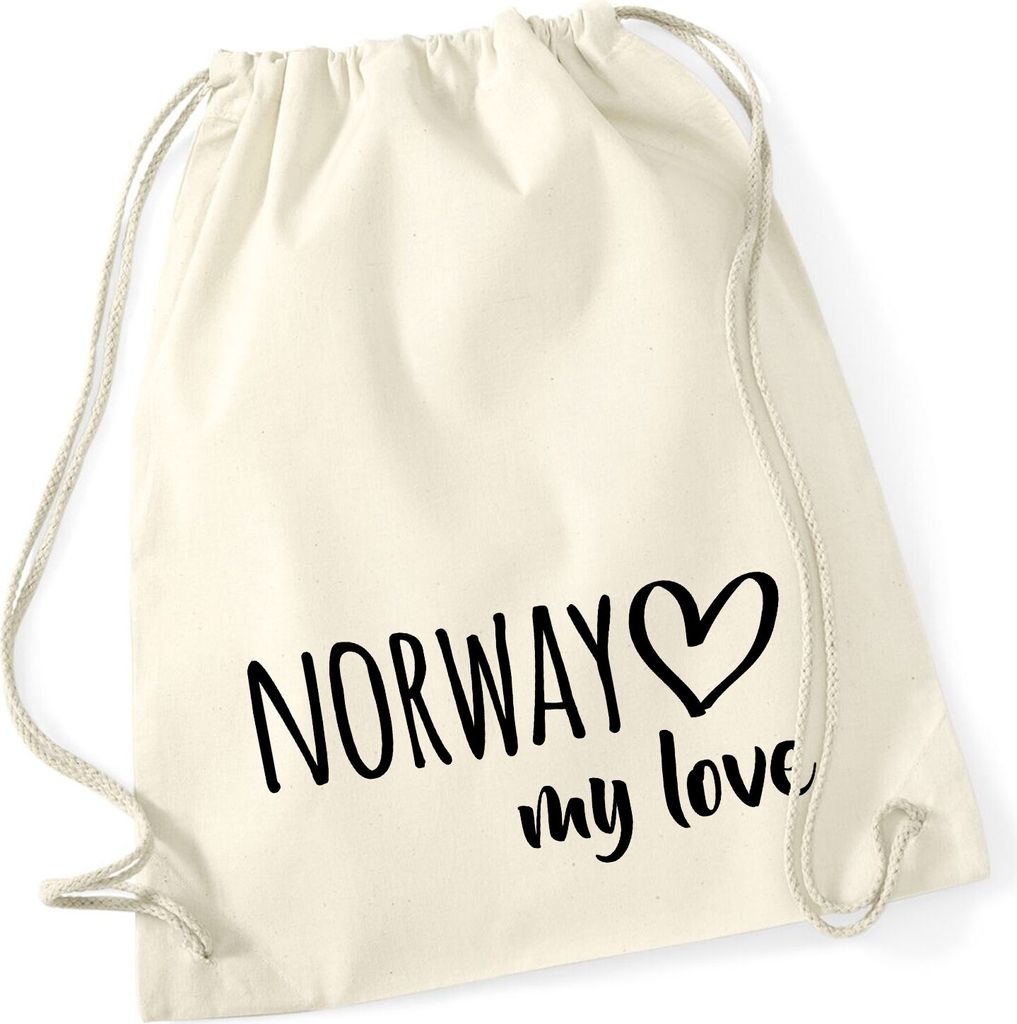 Huuraa Turnbeutel Norway my love 12 Liter Natural Baumwolle Rucksack Geschenkidee