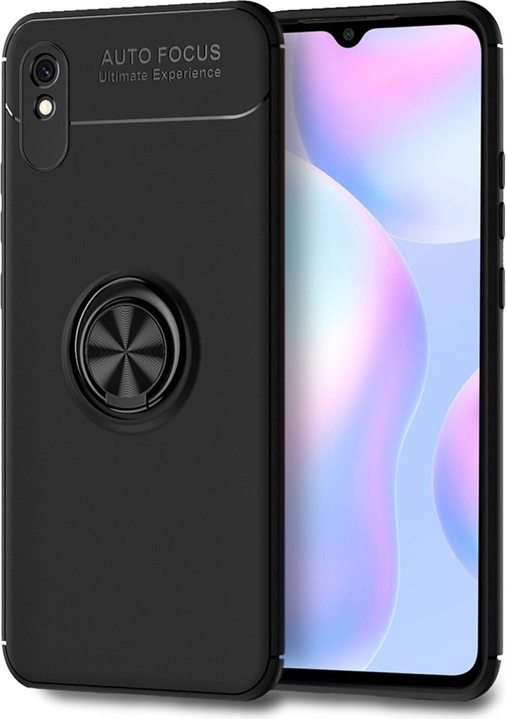 NALIA Ring Handy Hülle für Xiaomi Redmi 9A, Schutz Phone Case Tasche Etui Bumper Schwarz