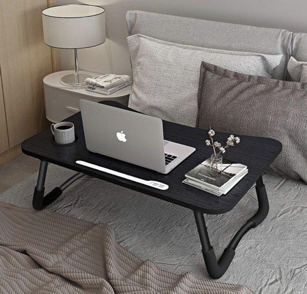 Klappbarer Laptop-Tisch, 60x40cm, Schwarz, 4 USB-Anschlüsse