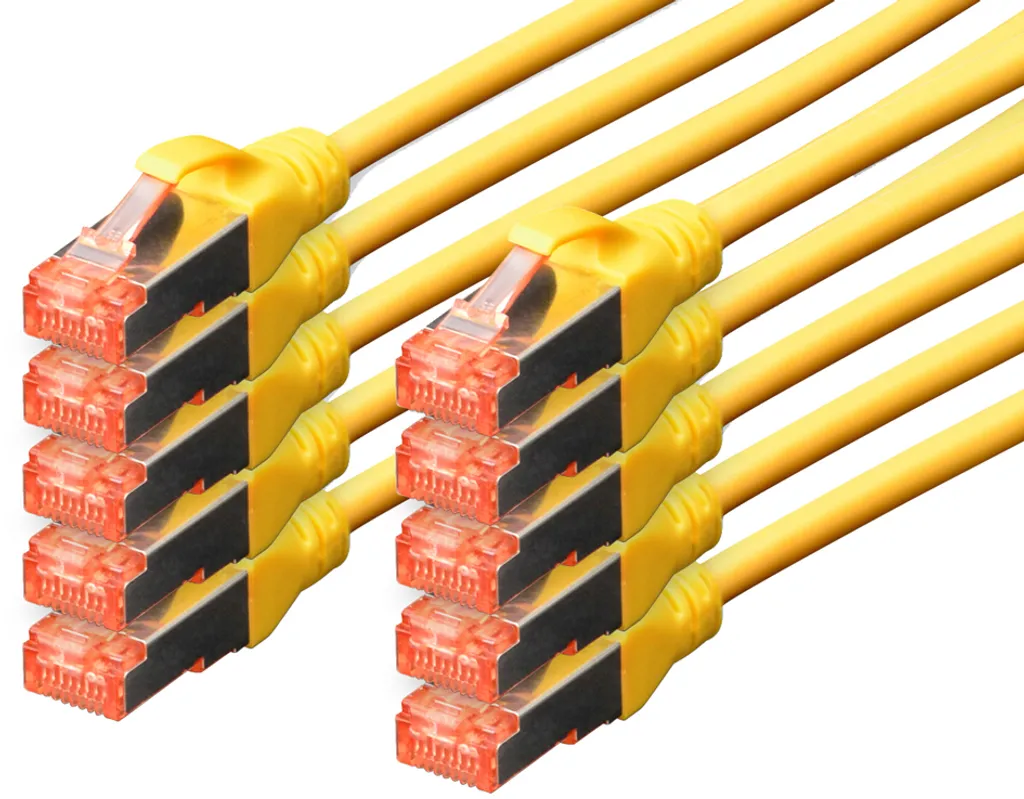 Câble Réseau 3m Jaune CAT 6 S/FTP Lot de 10 pour Bureaux et Baie Réseau