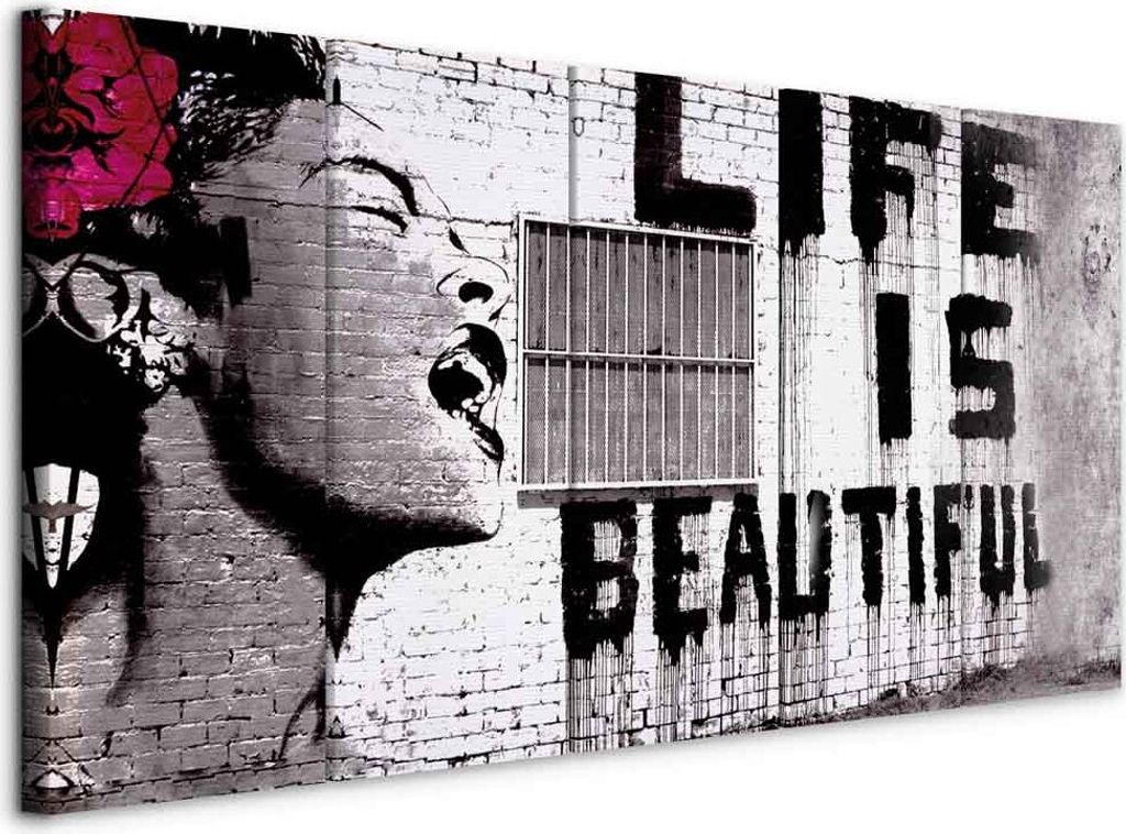 Italienischer Leinwand Leinwandbild - Banksy: Life is Beautiful 100x40 cm Streetart i-C-0114-b-m