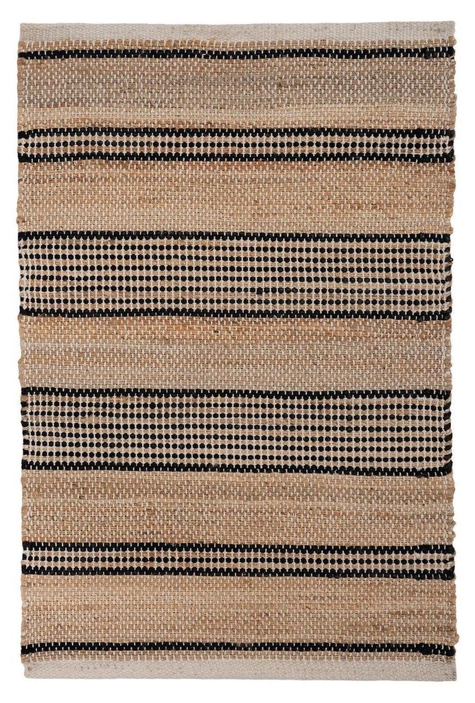 Handwebteppich - 60 x 90 cm - Beige - Weiß - Schwarz - Streifenmuster