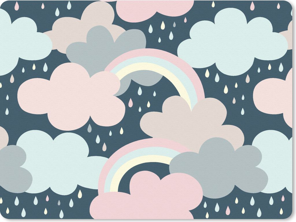 MuchoWow Mauspad Mousepad Regenbogen - Wolke - Regen - Kinder - Muster 23x19 cm - Mousepads - Maus Mat - Pad - Mausunterlage - Schreibtischunterl...