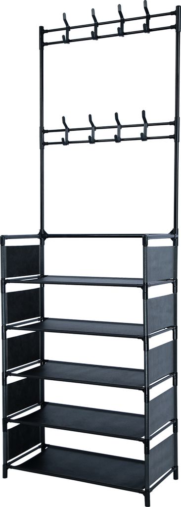 Schuhregal aus Metall mit 5 Ebenen, verstellbarer Flurbaum mit 16 Metallhaken fuer den Eingangsbereich, Badezimmer, Wohnzimmer, einfache Montage, s...