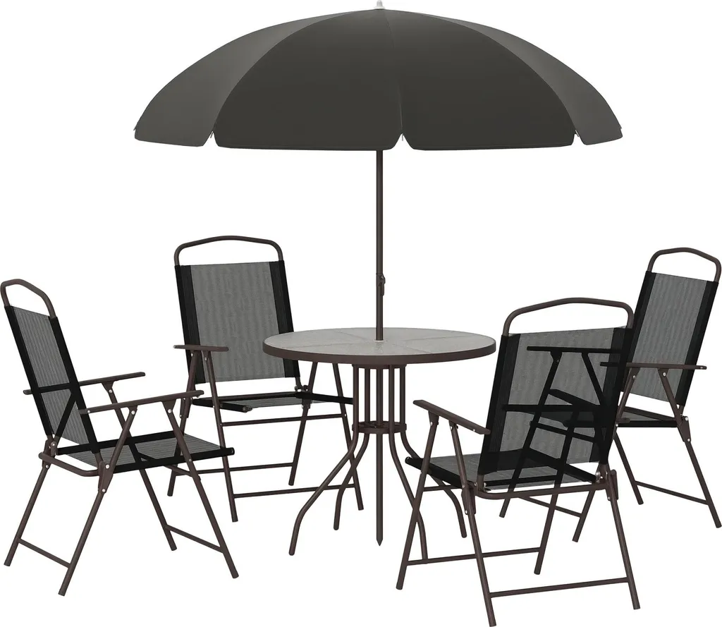 Mobilier de Jardin Complet 4 Personnes avec Table et Chaises Pliables Noir