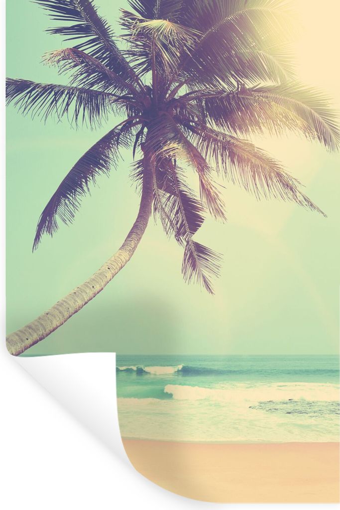 MuchoWow Wandtattoo Wandsticker Wandaufkleber Retro - Palme - Sonne - Sommer 80x120 cm Selbstklebend und Repositionierbar - Repositionierbar - Wa...