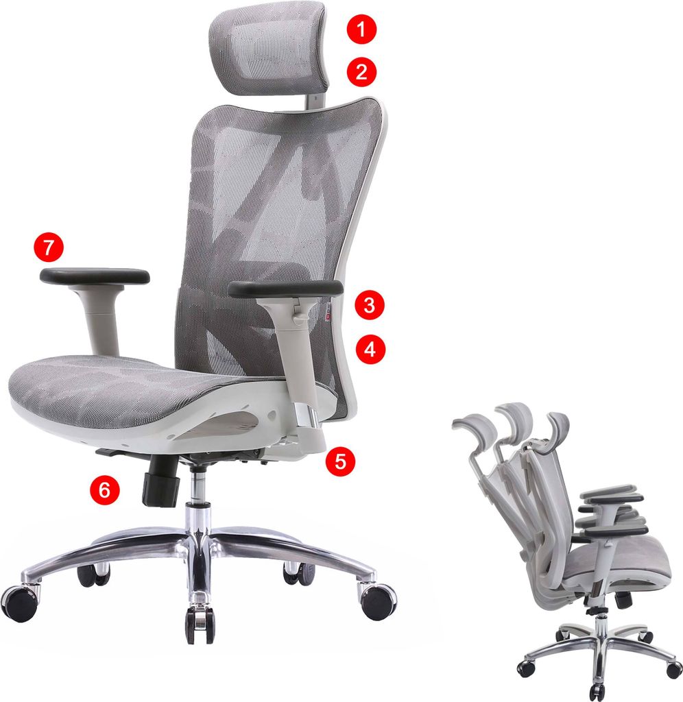 Bürostuhl MCW-J87, Schreibtischstuhl, ergonomisch verstellbare Armlehne 150kg belastbar Bezug grau, Gestell weiß