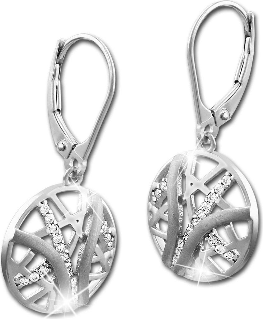 SilberDream weiß Ohrringe Scheibe Zirkonia Damen 925 Silber Ohrhänger SDO4316W