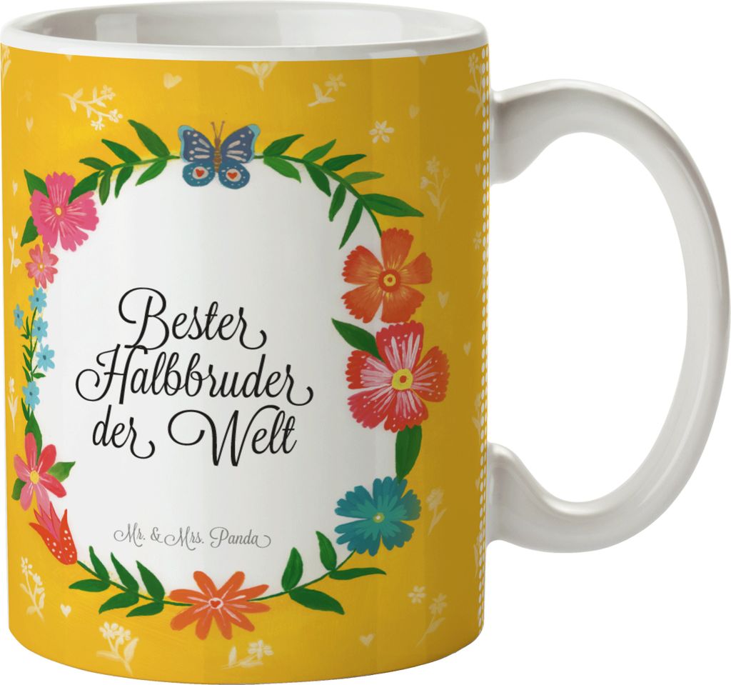 Mr. & Mrs. Panda Becher Halbbruder - Geschenk, Dekotasse, Bruderherz, Tasse mit Spruch, Kleinigkeit, Kaffeetasse, Schwester, Trinkbecher, Stief