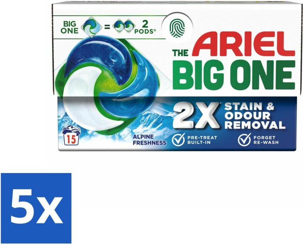 Ariel - 3in1 Waschmittel-Pods - The Big One - Alpine - 15 Pods - Vorteilspack - 5 Stücke