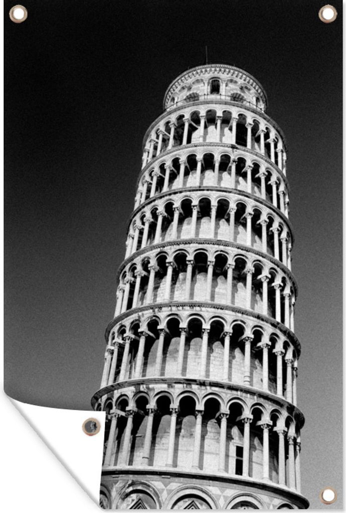 MuchoWow 40x60 cm Outdoor-Poster Gartendeko Sichtschutz Garten Poster für den Garten Turm von Pisa - Italien - Schwarz und weiß