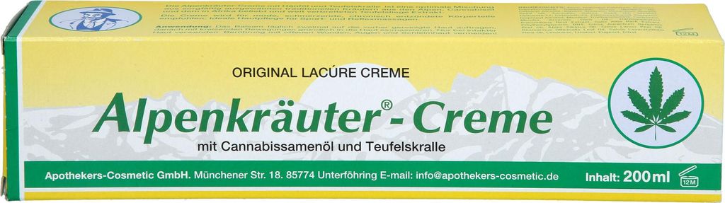 Alpenkräuter Creme Lacure m.Cannabisöl u.Teufelskr, 200 ml CRE