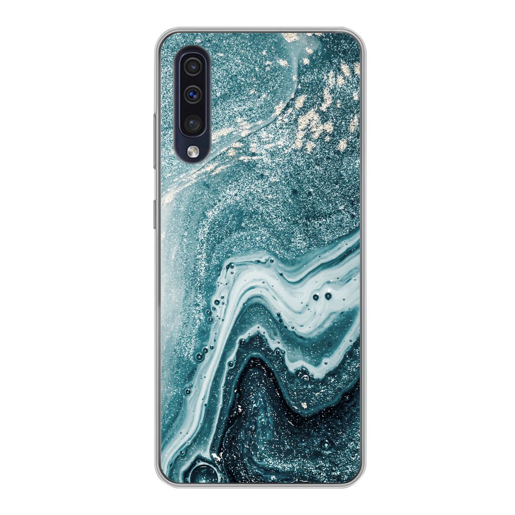 MuchoWow Handyhülle Schutzhülle Hülle für Samsung Galaxy A30s Naturstein - Glitter - Muster Silikon Softcase Handy Hülle - Karteninhaber