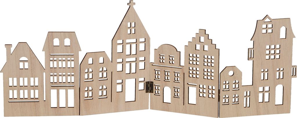 Drevený rozkladací obzor - cca 50 x 22 cm - domčeky - Obrázok produktu 