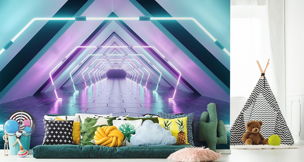 Fototapete Vlies Tapete zauberhafter 3D Tunnel - NEON 360 cm (B) x 240 cm (H) Wandbild Wanddeko
