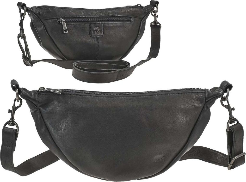 Crossbody Bag Damen Leder groß 35x17cm "Toon" Crossover Tasche Bear Design schwarz