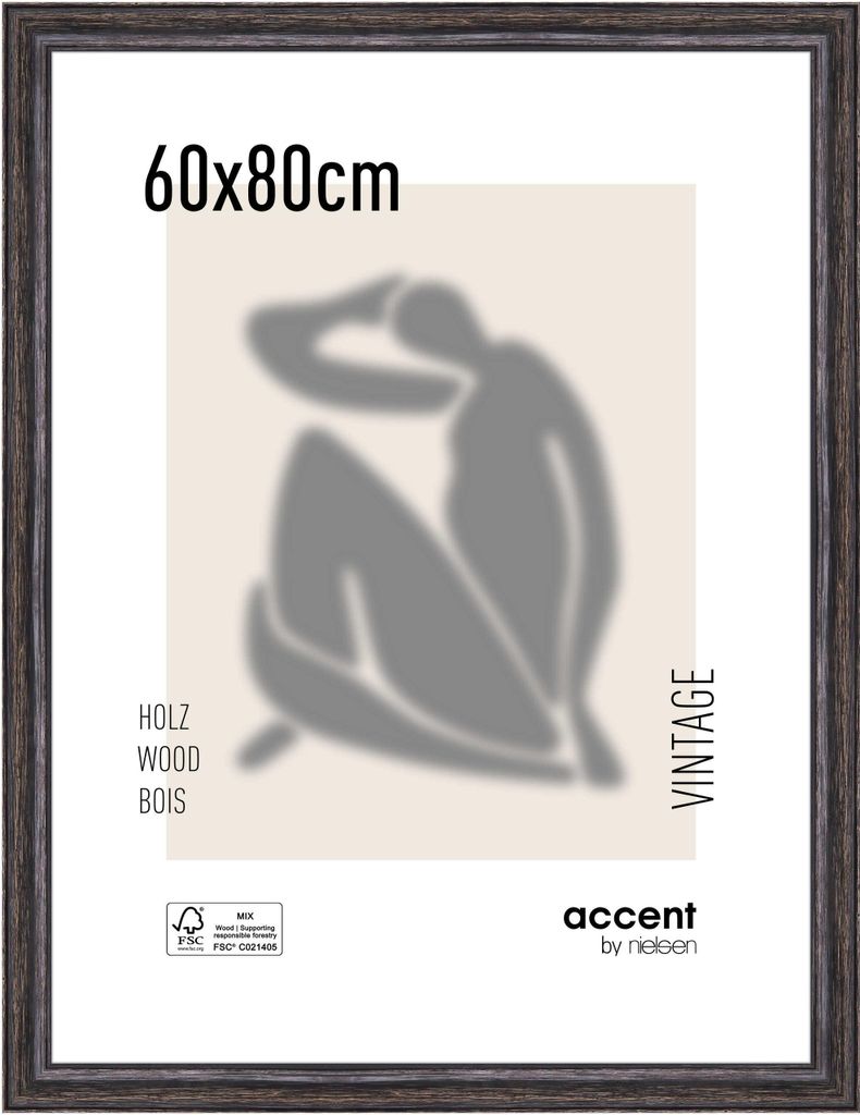 accent by nielsen Holz Bilderrahmen Vintage, 60x80 cm, Schwarz