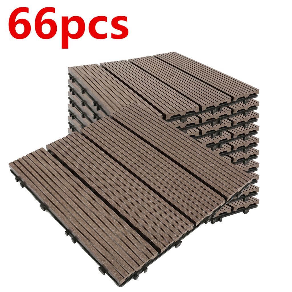 66 Stück WPC Fliesen 1m²-6m² Terrassenfliesen Set Holzfliesen 30x30cm Klickfliesen Bodenbelag Braun