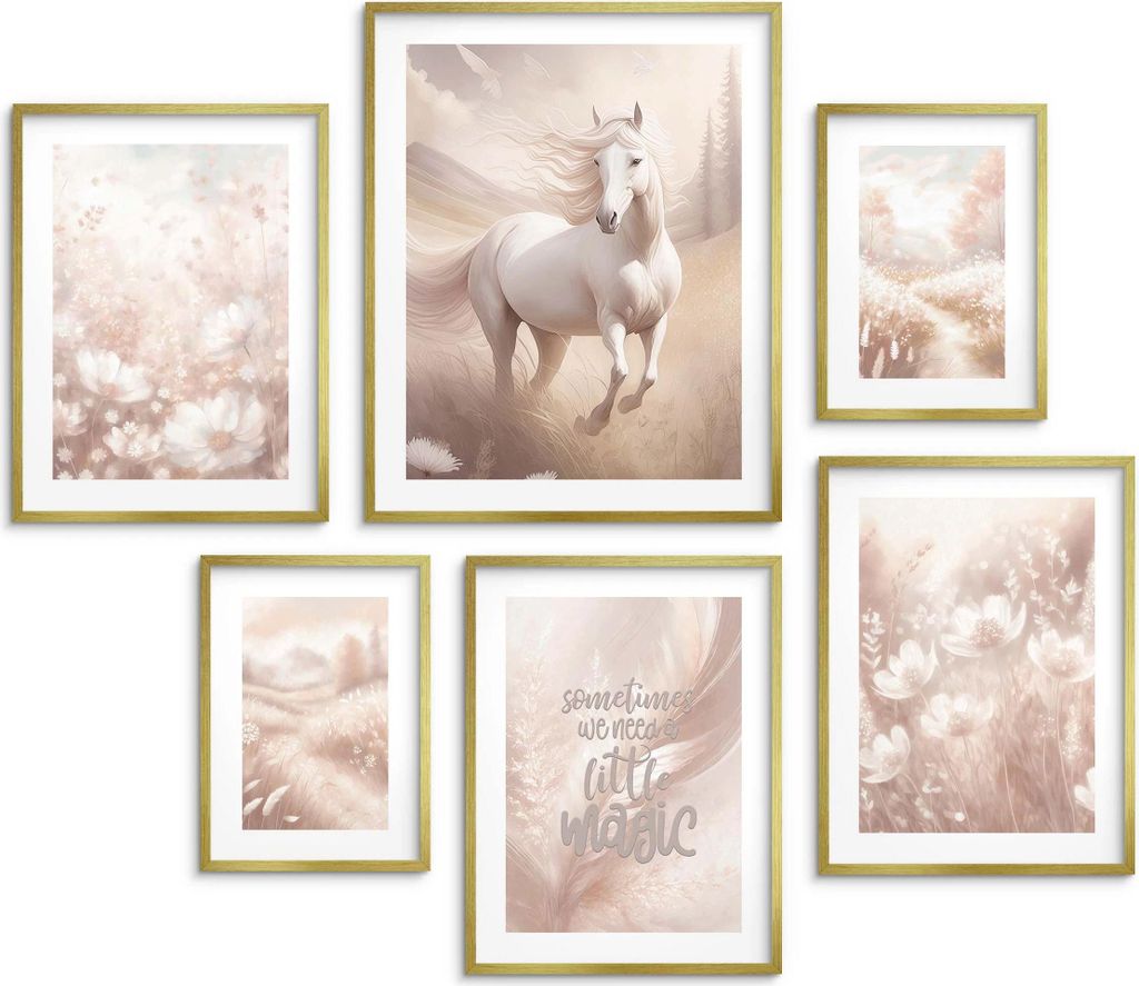 Kinderposter 6er Set Gallery Horse Quote beige Set 100x100