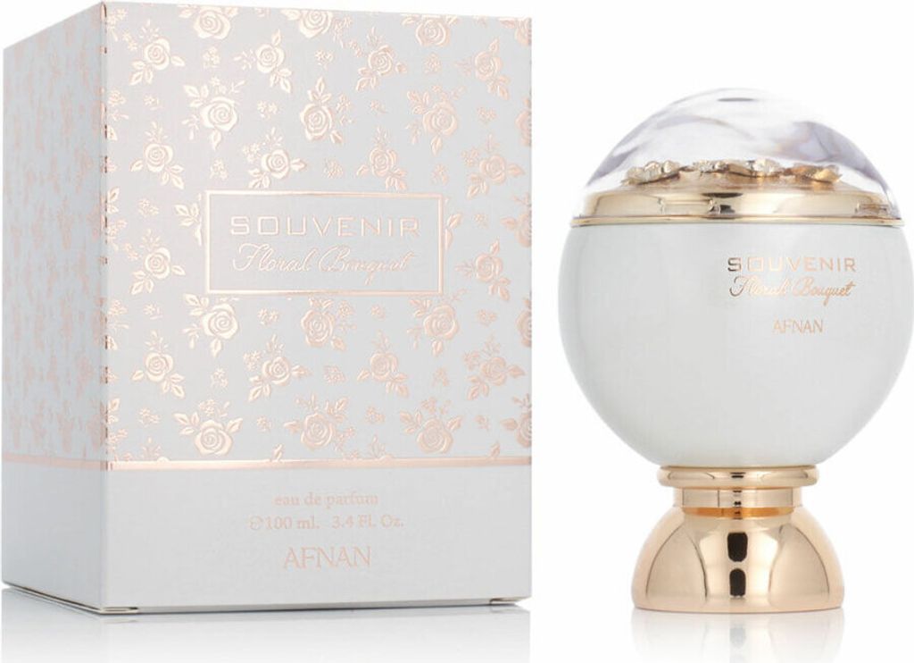 A perfume bottle and its box are displayed side-by-side on a white background.