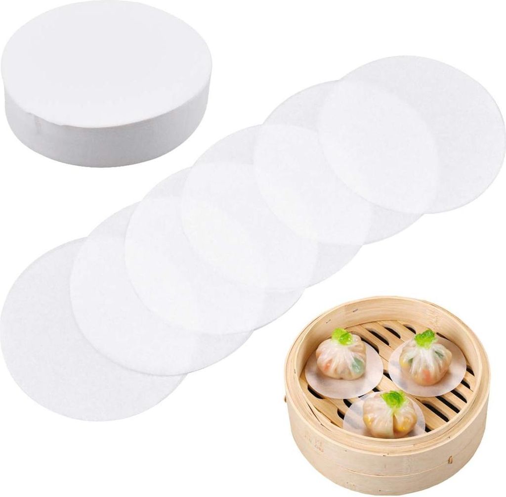 Dokpav Backpapier, 500 Stück 9 cm Antihaft-Wachspapier Backpapier, Backpapier Pergament, Bambusdämpfer-Papier, Heißluftfritteusen-Einlage, Wachs...