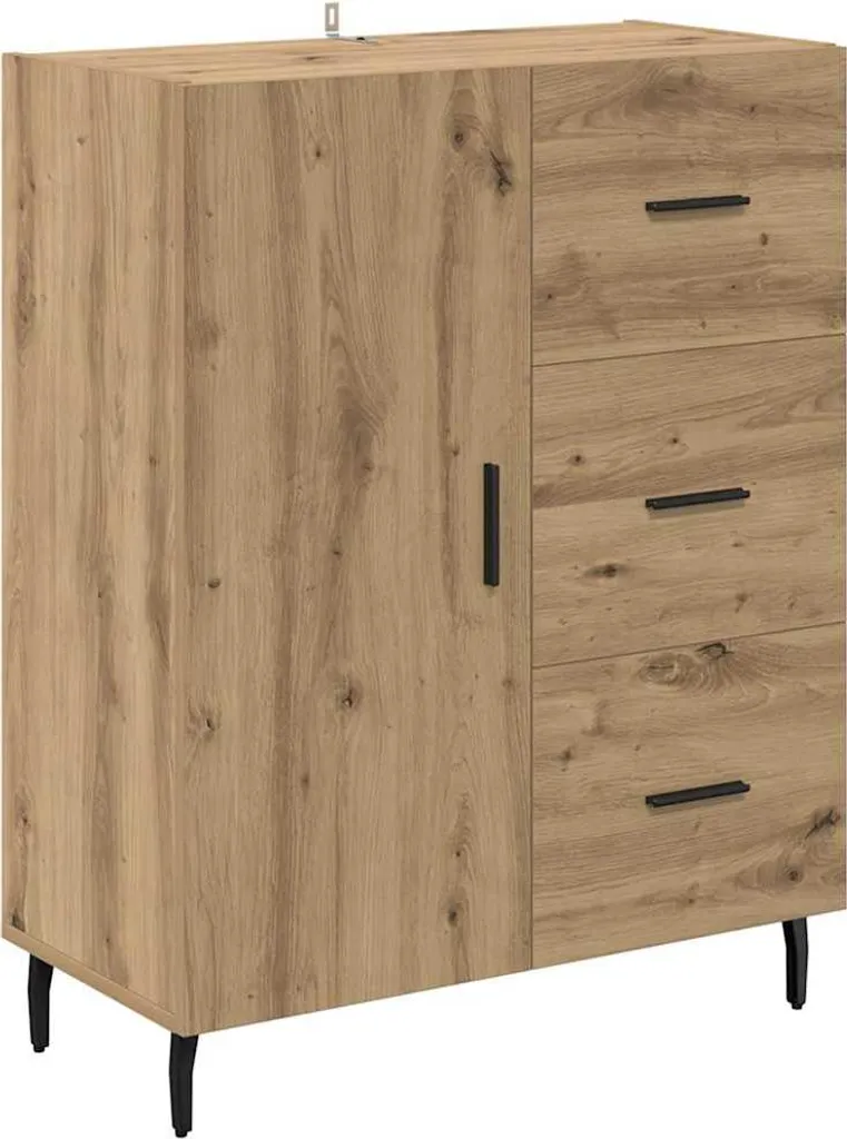 Credenza SYFAX Rovere Artigianale 69,5x34x90 cm - Mobiletto con Cassetto