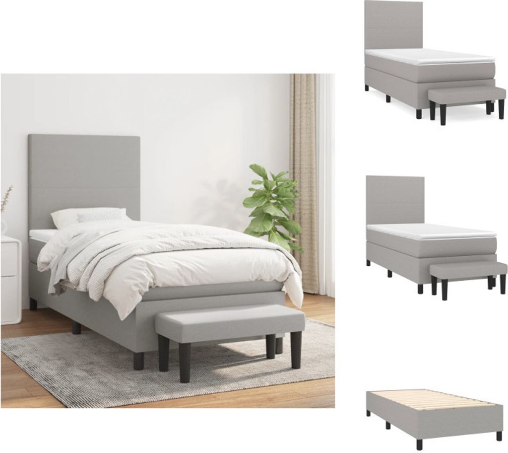 vidaXL Boxspringbett mit Matratze Hellgrau 90x200 cm Stoff - Betten & Bettgestelle