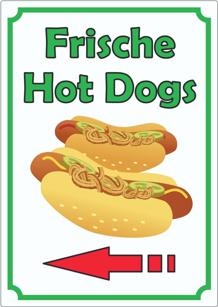 Frische Hot Dogs Aufkleber Hochkant mit Pfeil links A3 (297x420mm)