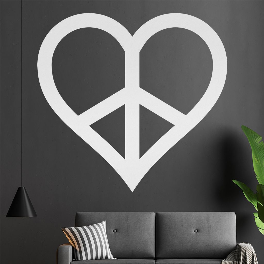 Peace - Herz Wandtattoo in 6 Größen - Wandaufkleber Wall Sticker - Dekoration, Küche, Wohnzimmer, Schlafzimmer, Badezimmer