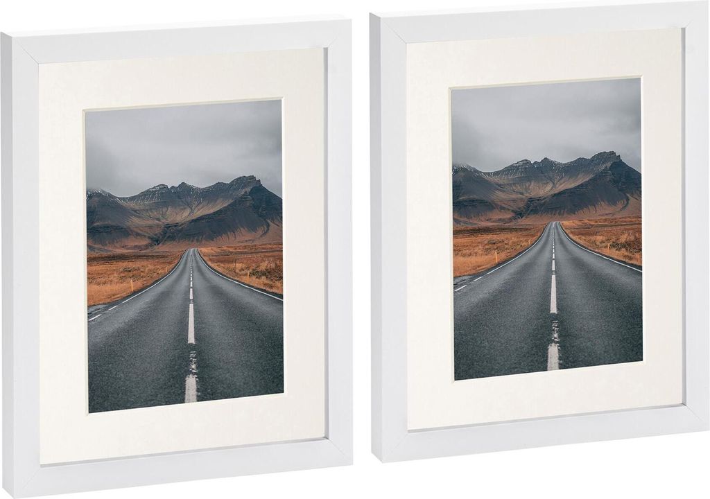 Nicola Spring Bilderrahmen mit 12,7 x 17,8 cm Passepartout – 20,3 x 25,4 cm – Weiß/Elfenbein – 2 Stück